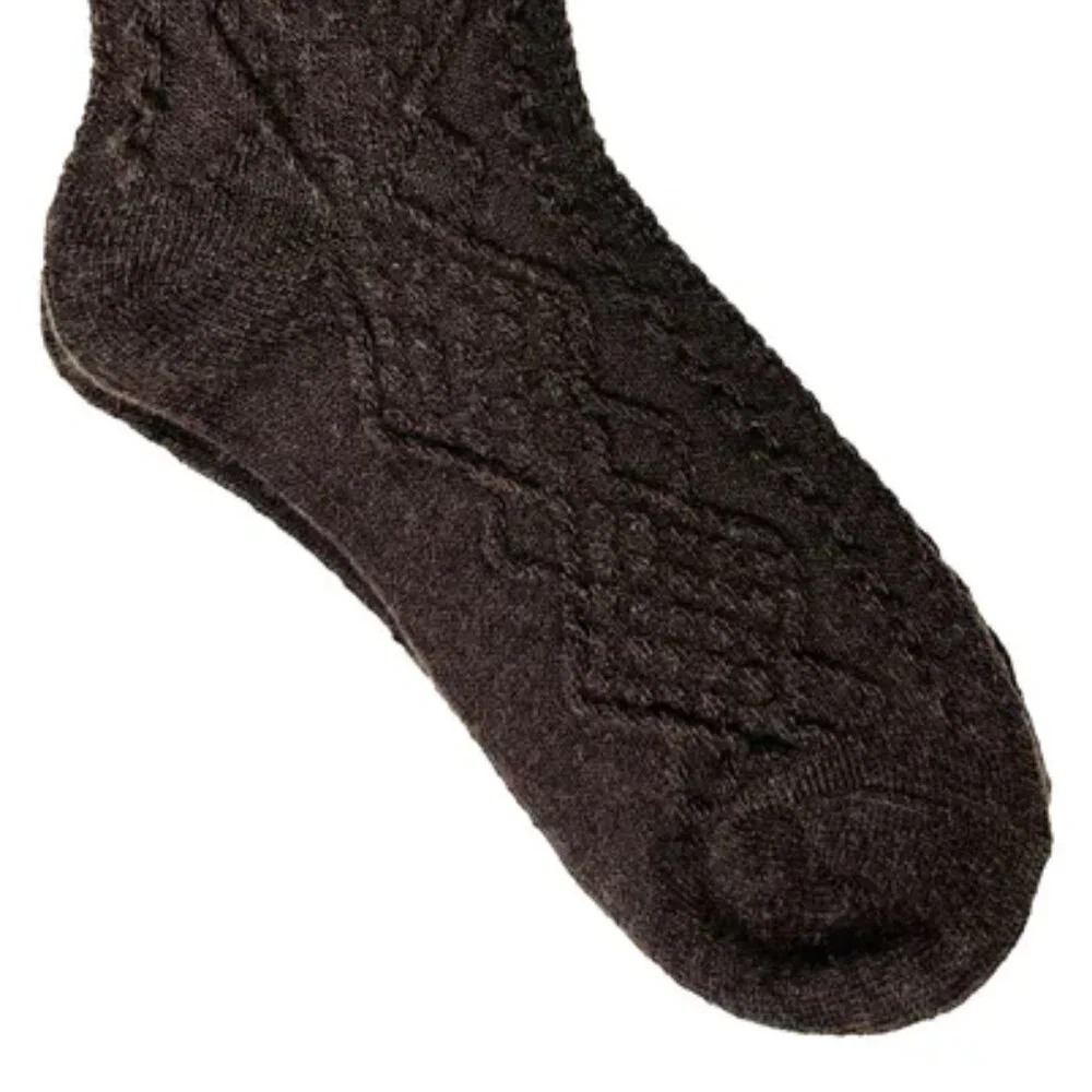 NWT Marion Cable Knit Brown Wool Crew Socks